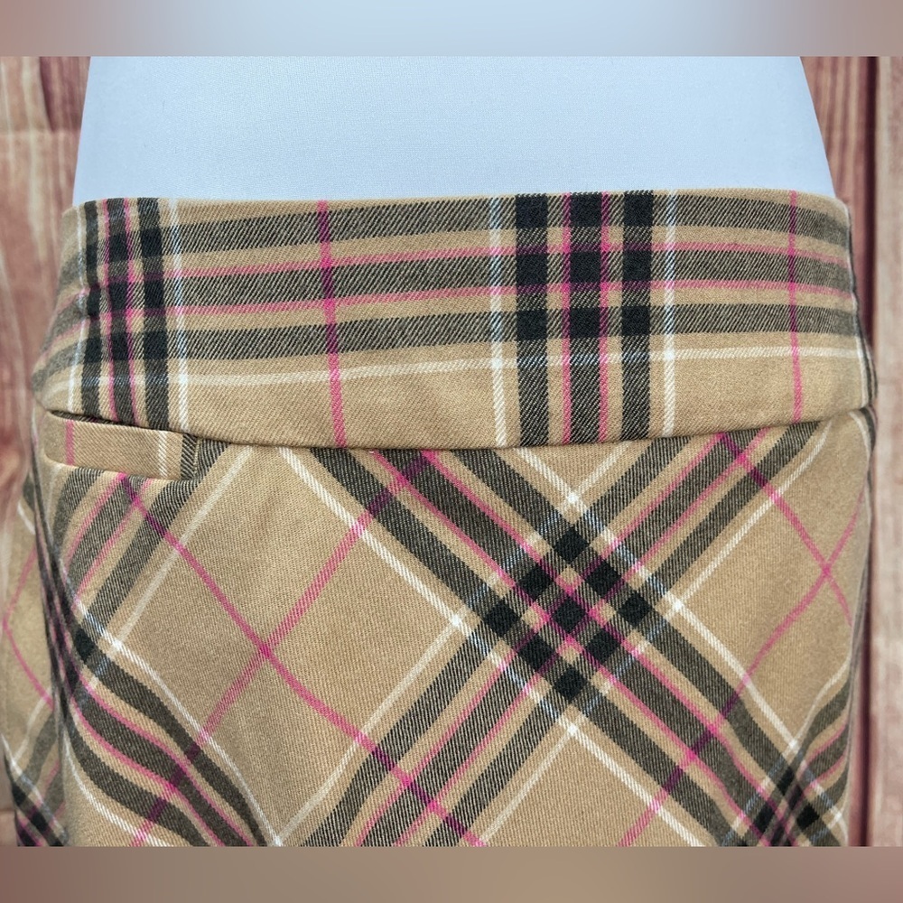 Lands’ End Tan black pink plaid wool blend knee length A-line skirt size 10 - Picture 5 of 16